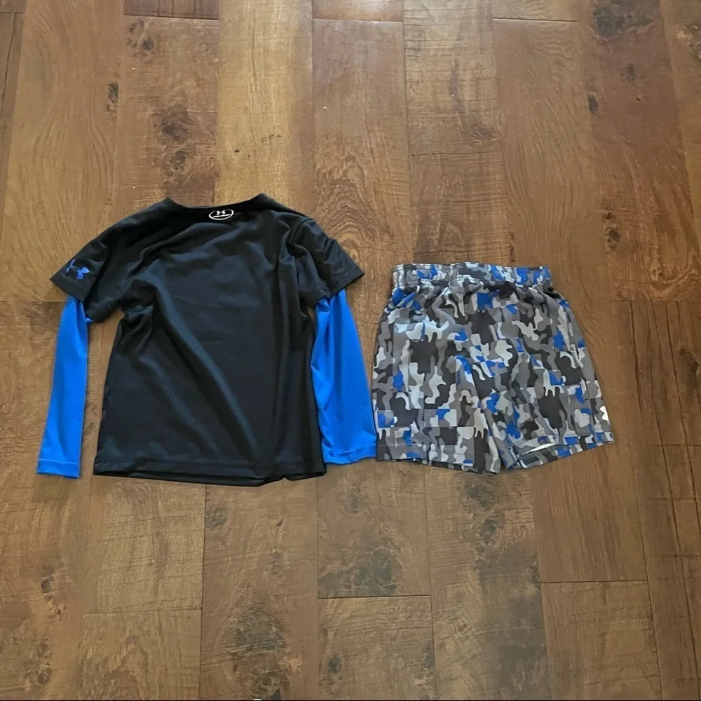 Boys under armour separates LS shirt & shorts sz 5 youth